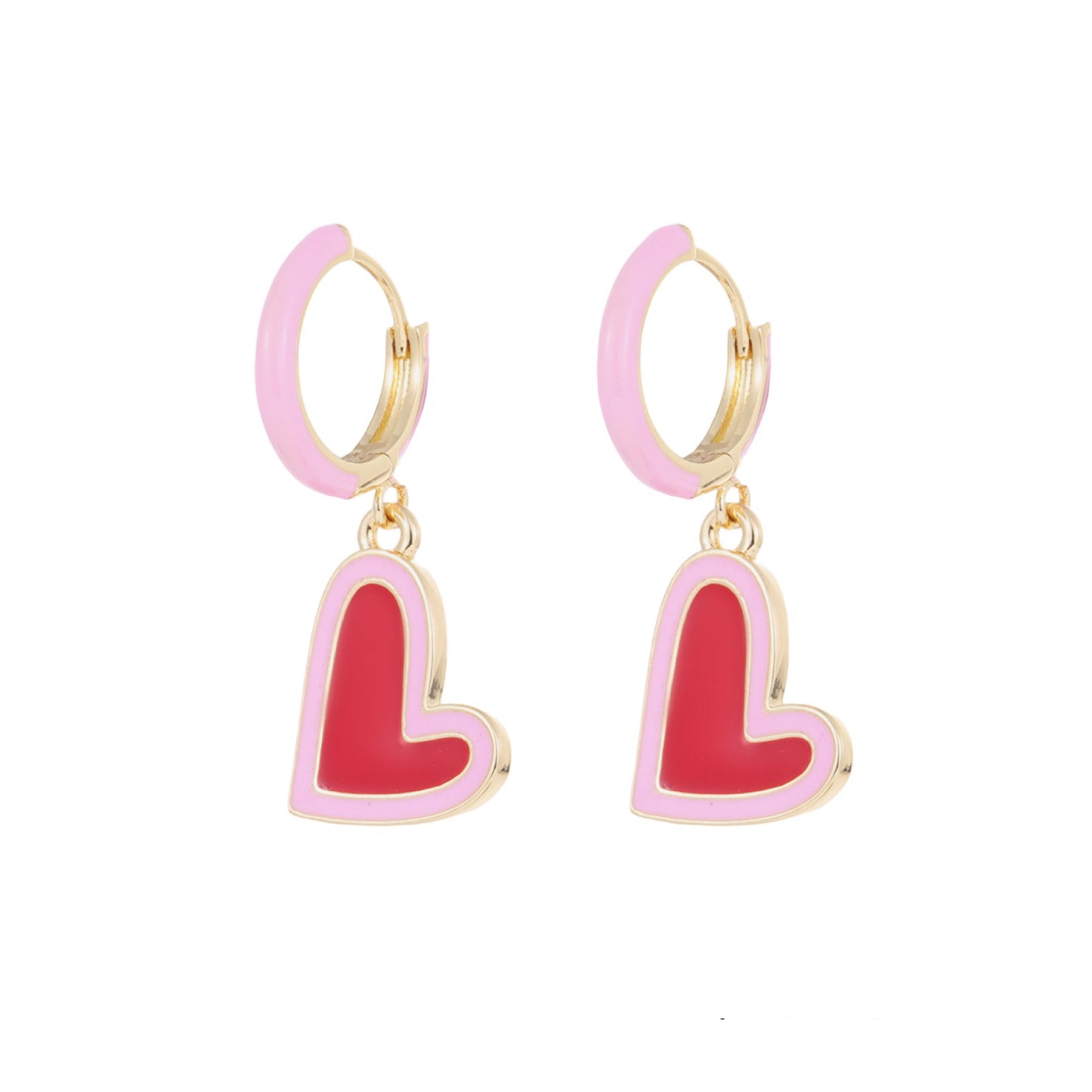 Pink And Red Heart Earrings