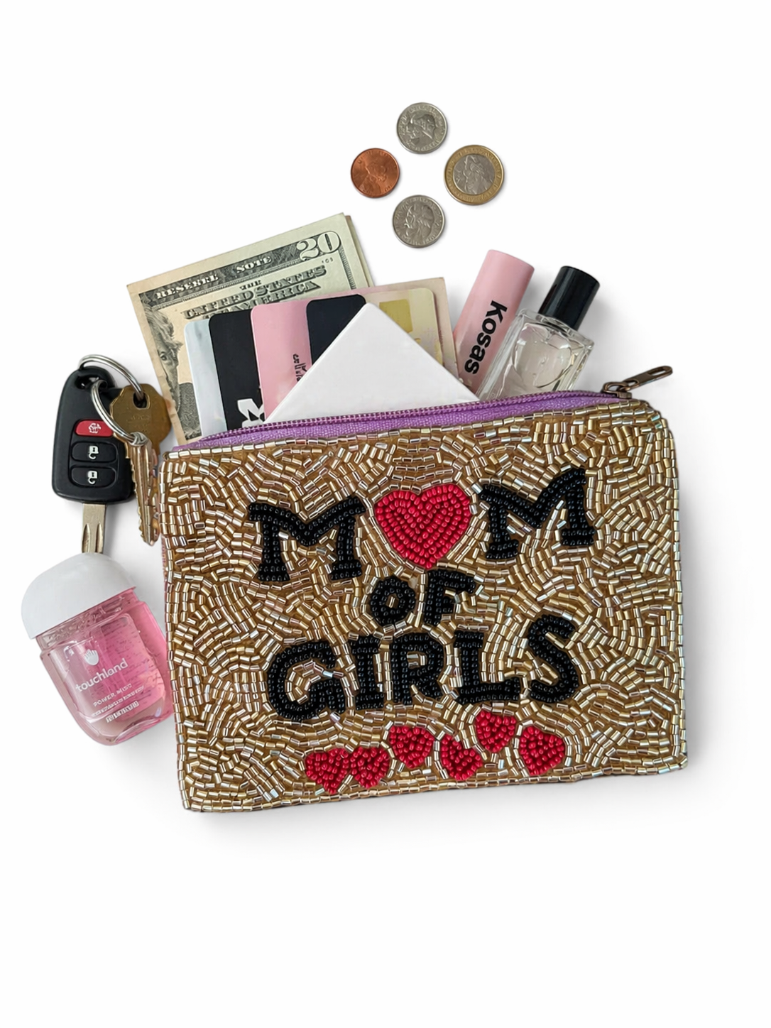 Mom Of Girls Beaded Coin Purse