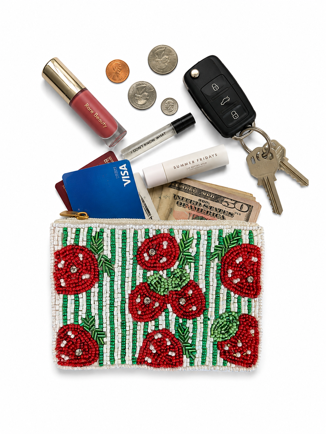 Strawberry Beaded Coin Purse