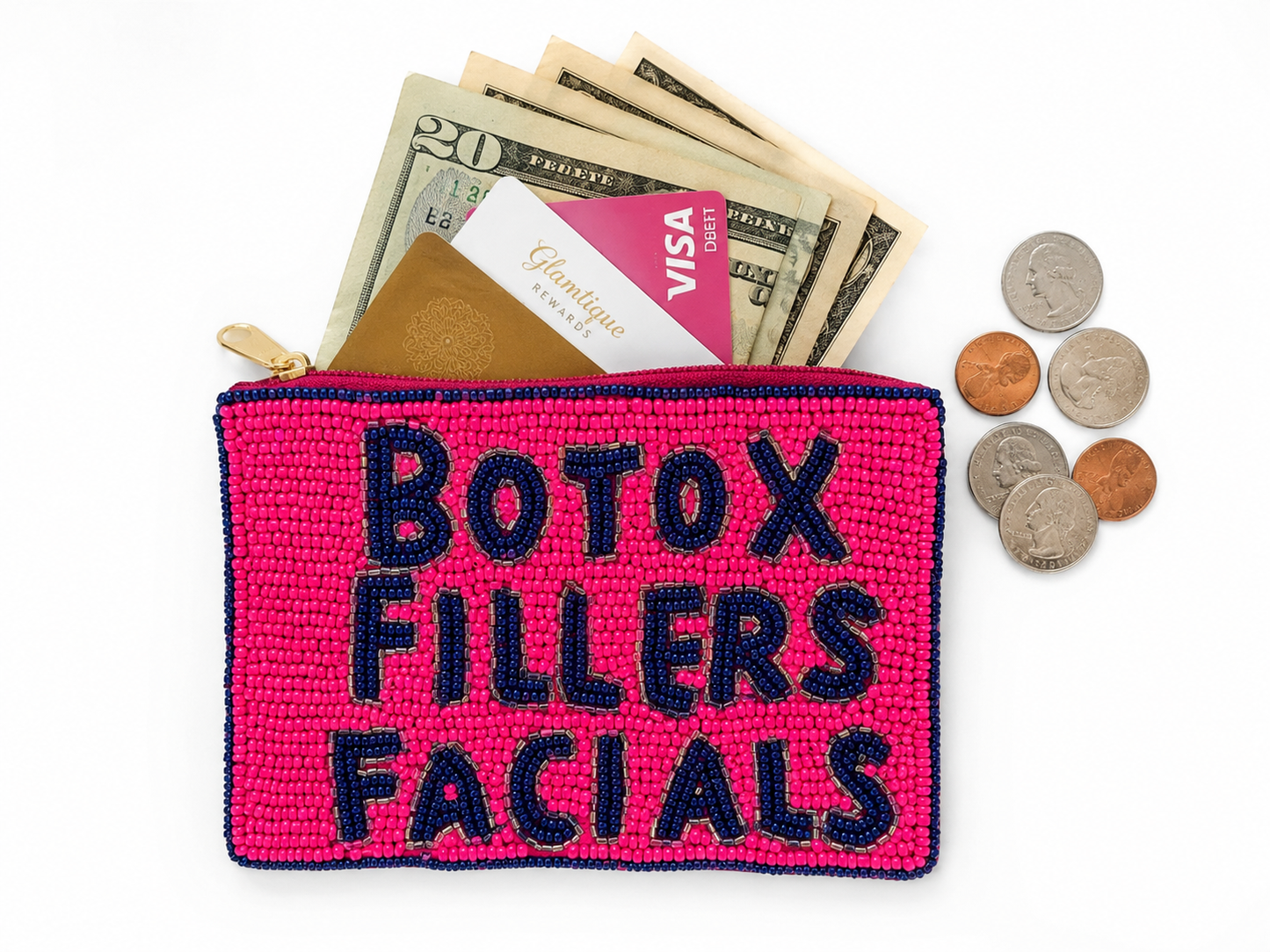 Botox, Fillers And Facials Beaded Coin Purse