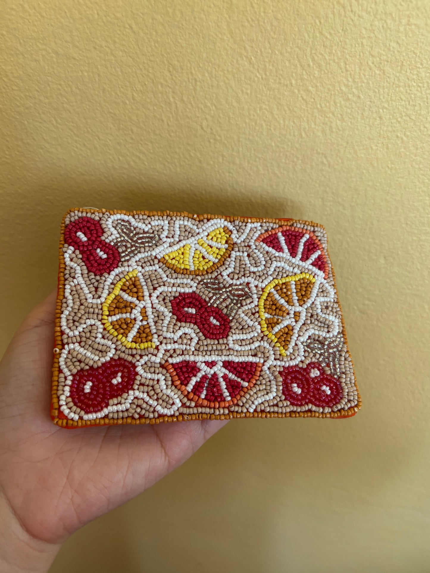 Cherries And Orange Beaded Coin Purse