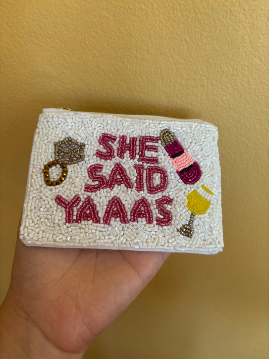 She Said Yes Beaded Coin Purse