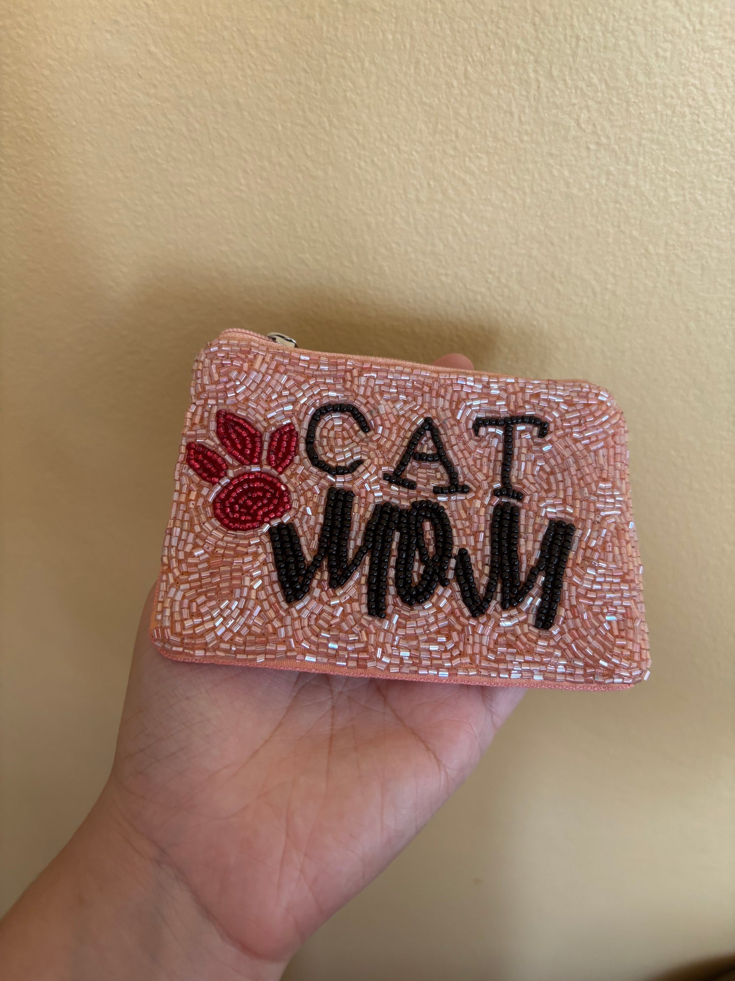 Cat Mom Beaded Coin Purse