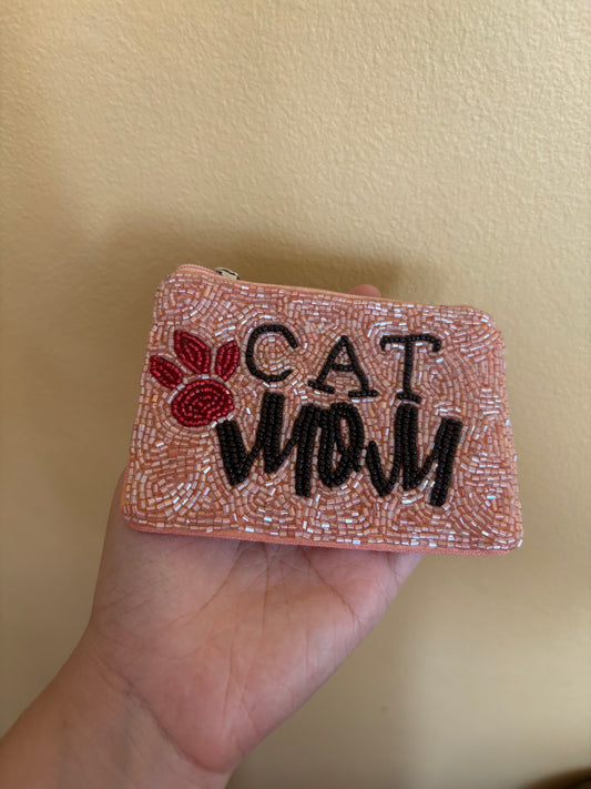Cat Mom Beaded Coin Purse
