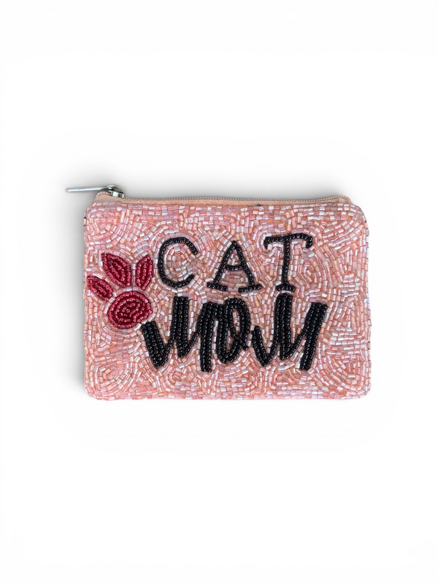 Cat Mom Beaded Coin Purse