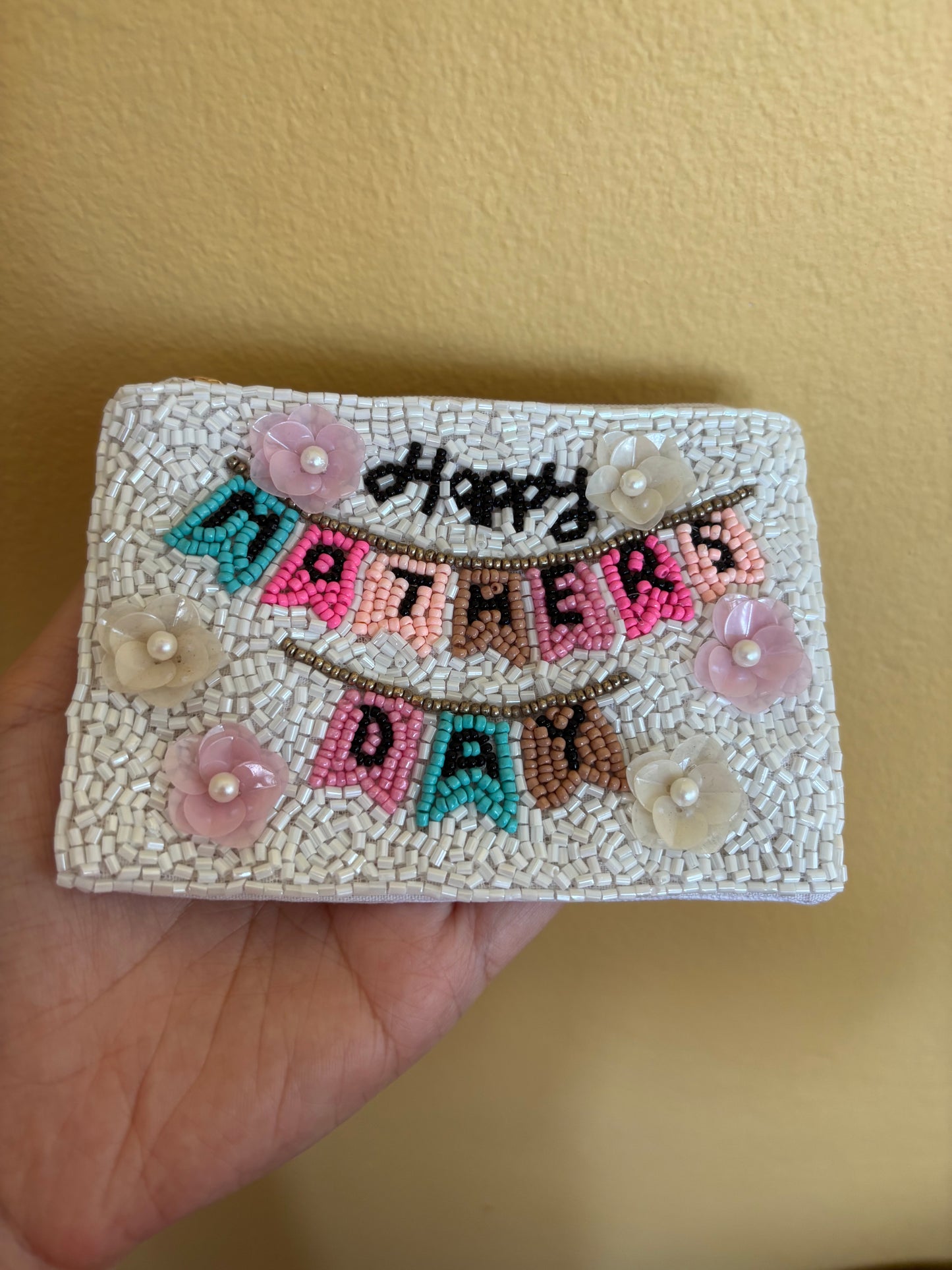 Happy Mothers Day Beaded Coin Purse