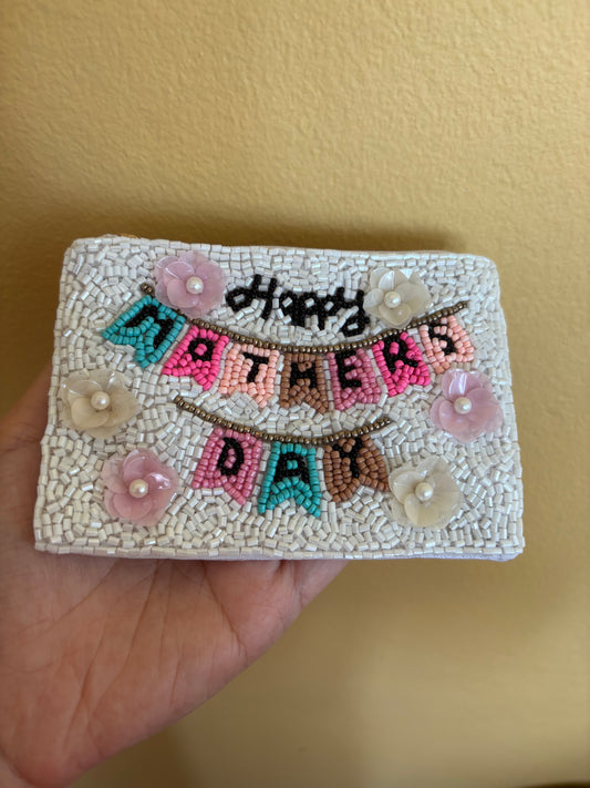 Happy Mothers Day Beaded Coin Purse