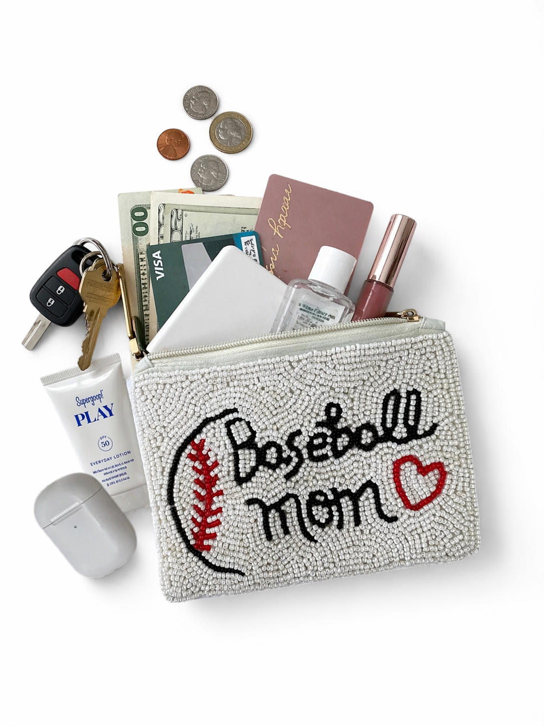 Baseball Mom Beaded Coin Purse