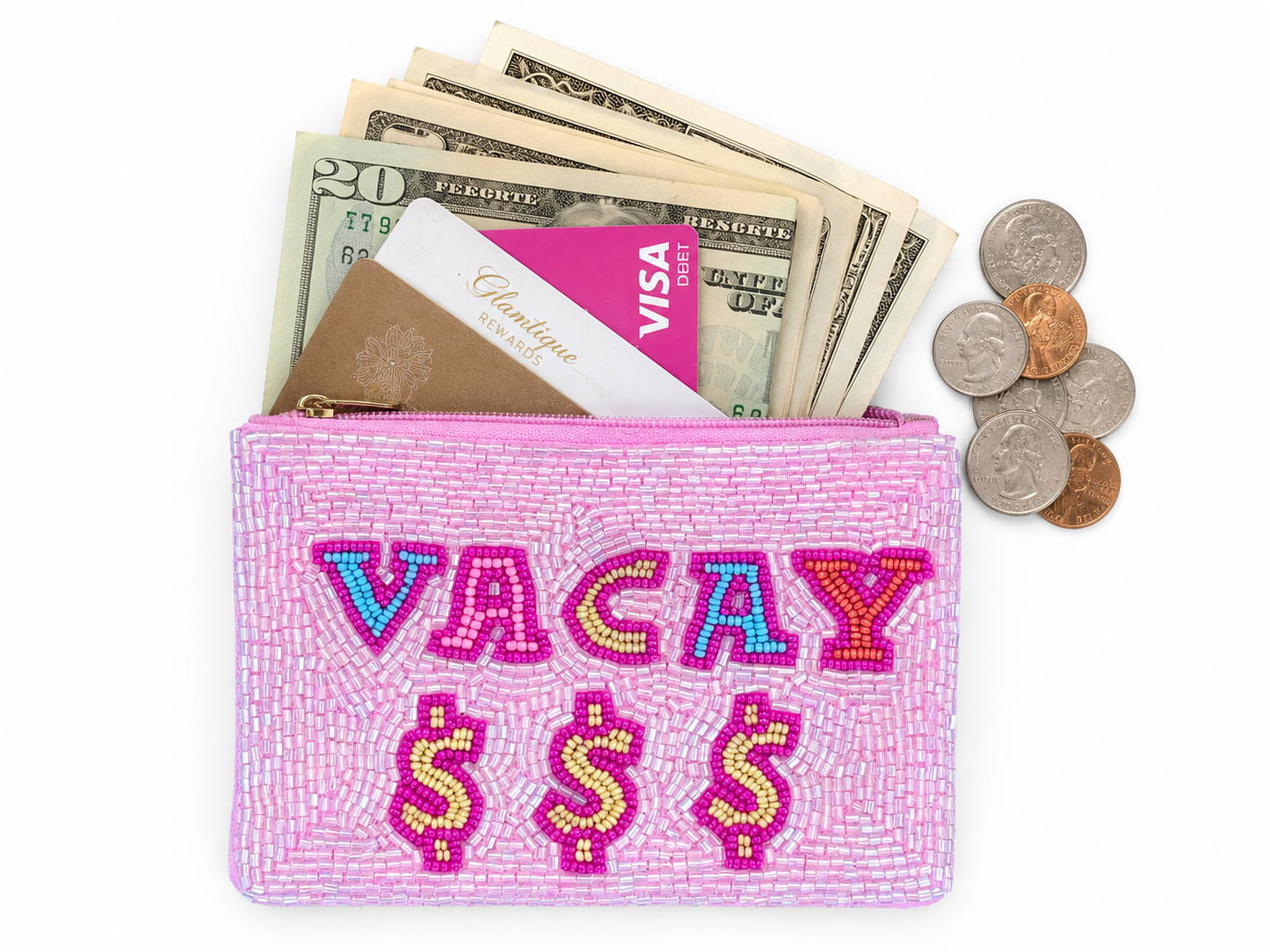 Vacation Money Beaded Coin Purse