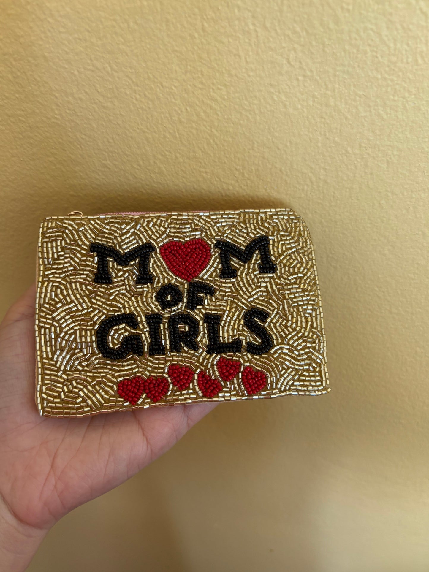 Mom Of Girls Beaded Coin Purse