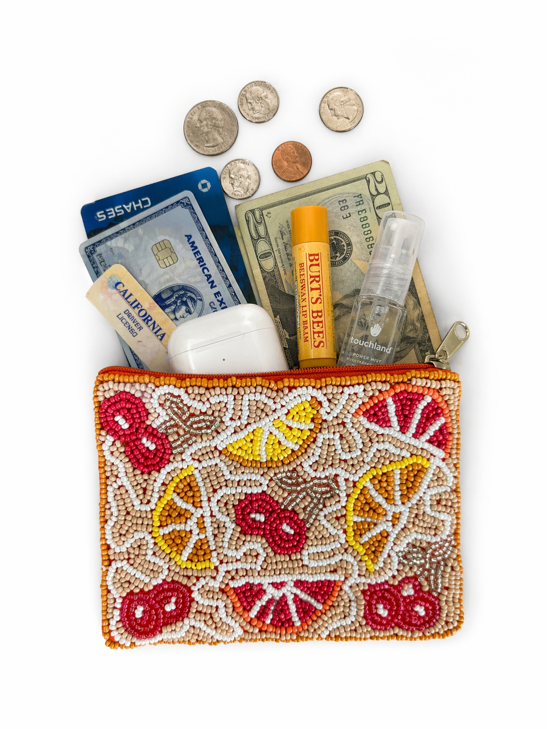 Cherries And Orange Beaded Coin Purse
