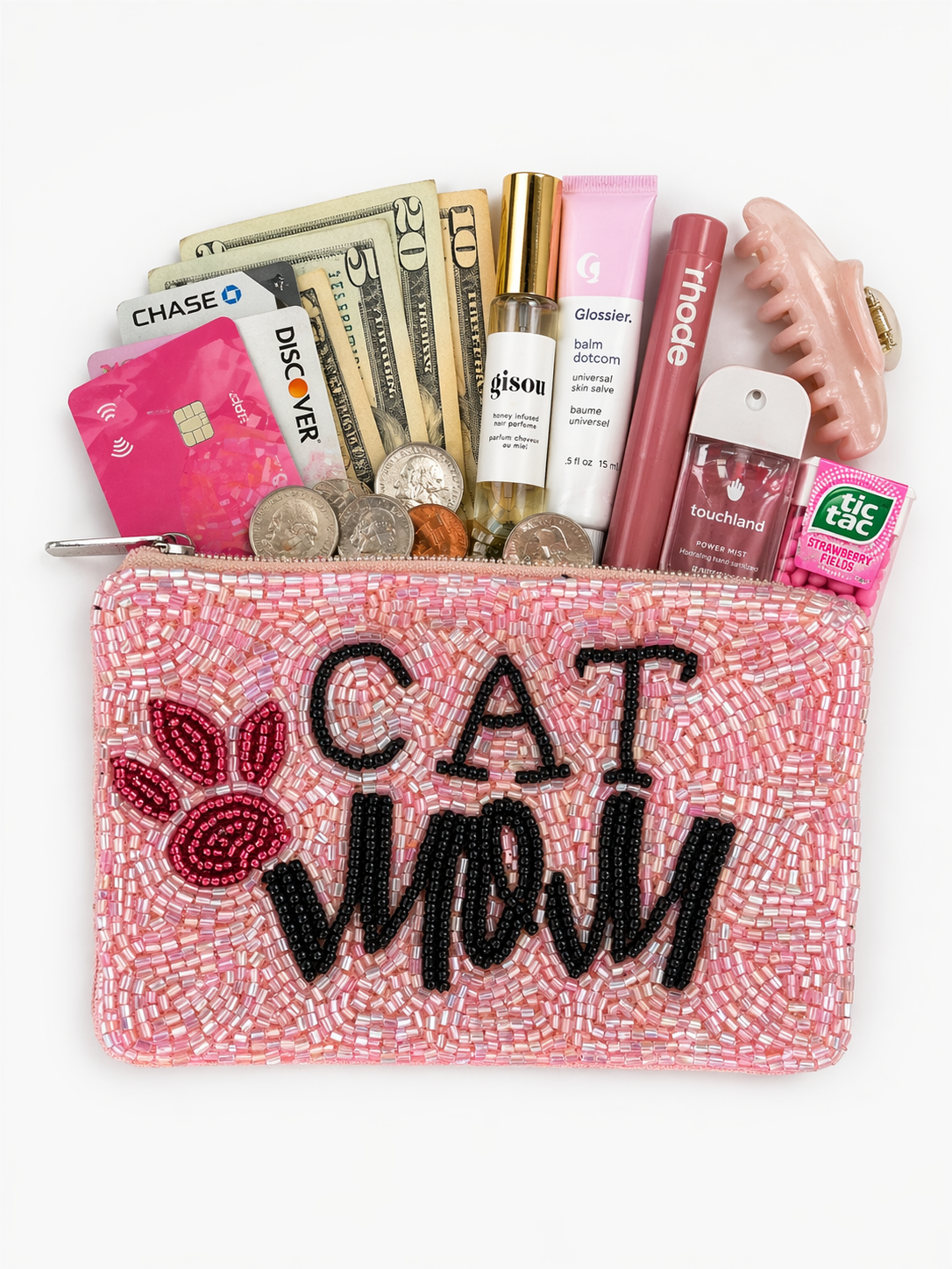 Cat Mom Beaded Coin Purse